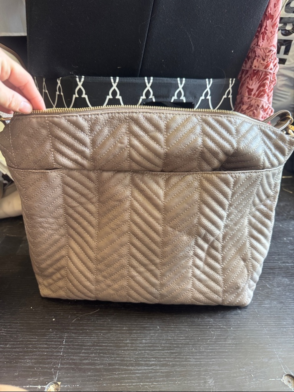 Under One Sky Quilted Chevron Crossbody Bag - Taupe
